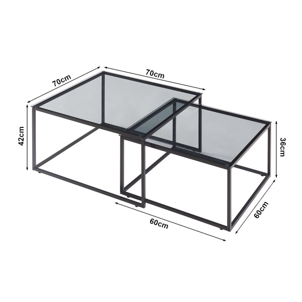 Lot de 2 tables basses Tromlaslo gigognes verre fumé gris [en.casa] 