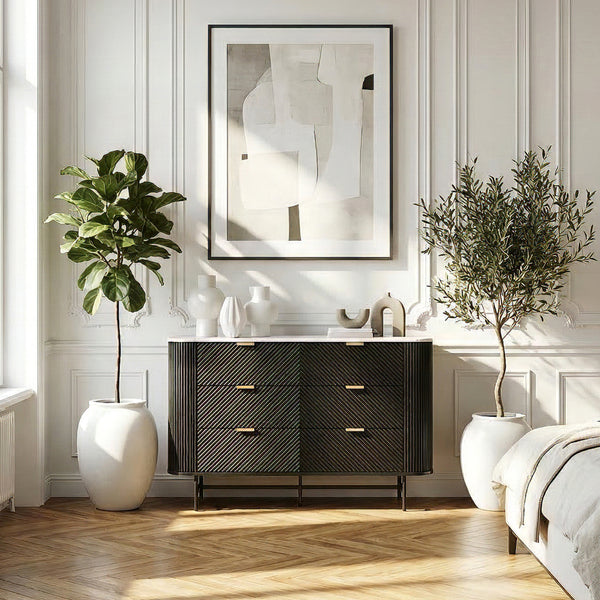 Commode Olvehok 81 x 120 x 40 cm effet marbre blanc noir [en.casa]