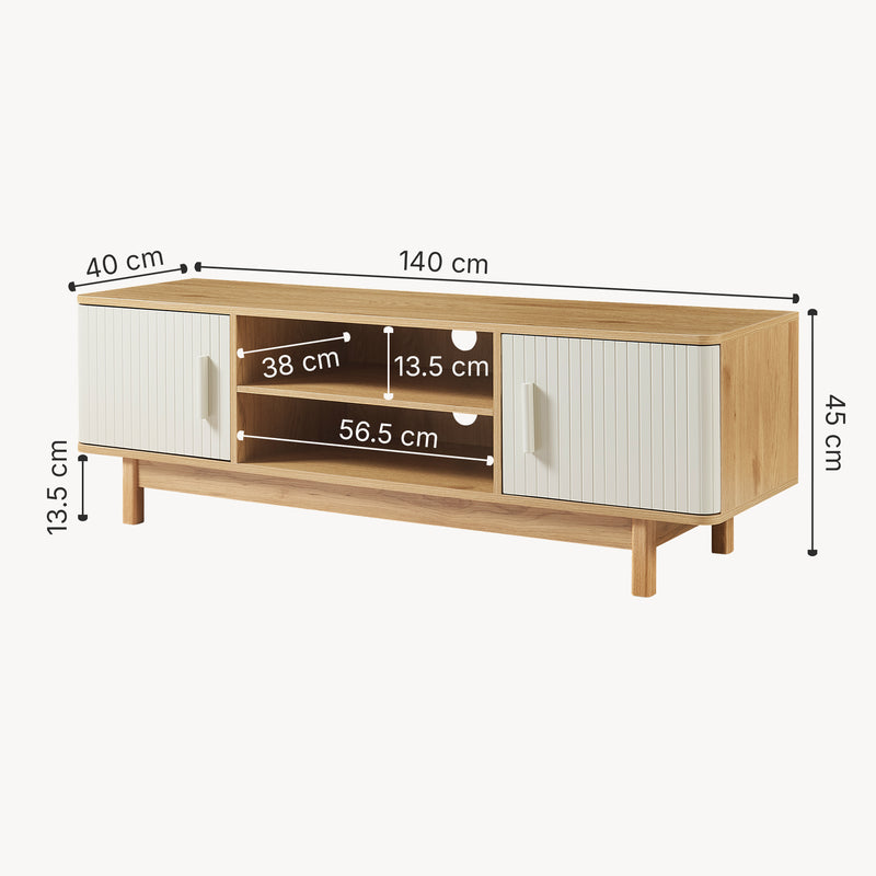 Maatschets Tv meubel Ferrersp 140x40x45 cm eikenkleurig havermout en naturel [en.casa]