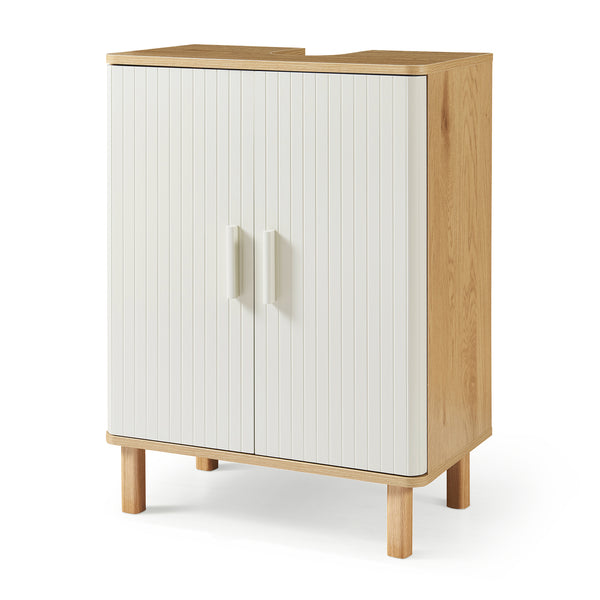 Wastafelonderkast Ferrersp 80x60x35 cm eikenkleurig havermout en naturel [en.casa]