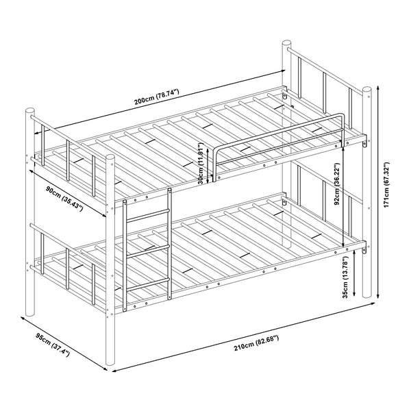 Lit superposé en métal Berimma avec 2 matelas 90 x 200 cm noir [en.casa] 