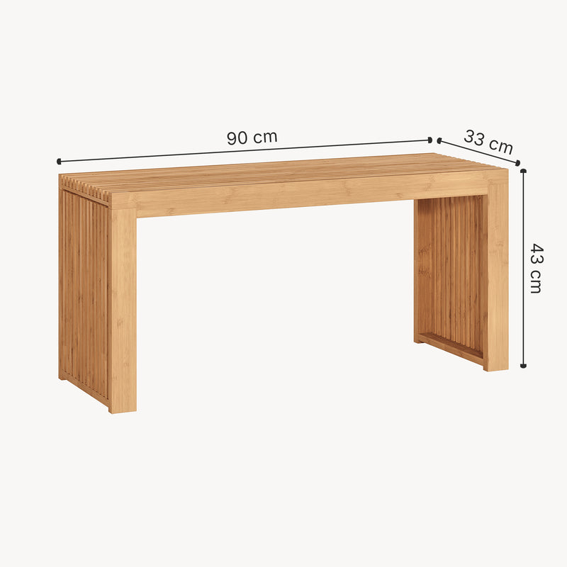 Croquis coté Banc à chaussures Korjad bambou 90 x 33 x 43 cm naturel [en.casa]