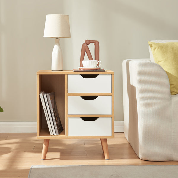 Table de chevet Bordkak 55 x 48 x 30 cm effet chêne blanc [en.casa]