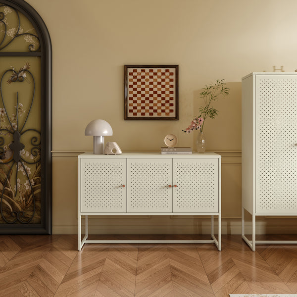 Commode Viitasaari 120 x 40 x 80 cm acier blanc crème [en.casa]