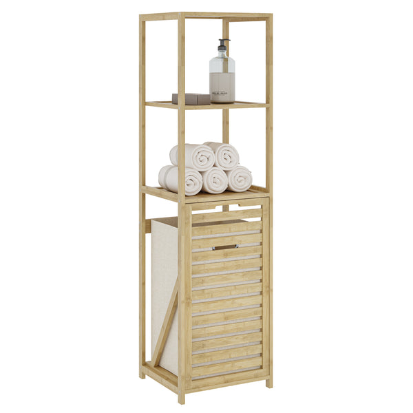 Badrek met wasmand Anun 130x36x33 cm bamboe houtkleurig [en.casa]