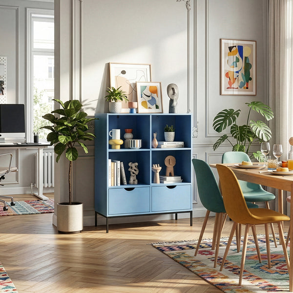 Bibliothèque Colwyn avec 2 tiroirs 105 x 80 x 40 cm bleu [en.casa]