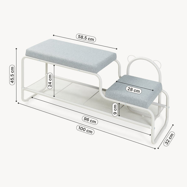 Banc à chaussures Jässaatka avec tabouret enfant 100 x 32 x 46 cm gris  [en.casa]