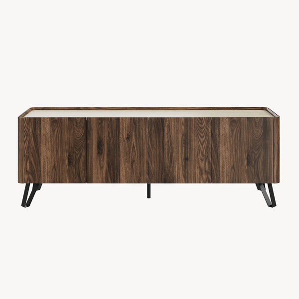 Meuble TV Trorlon 160x40x55 cm aspect noyer/travertin [en.casa]