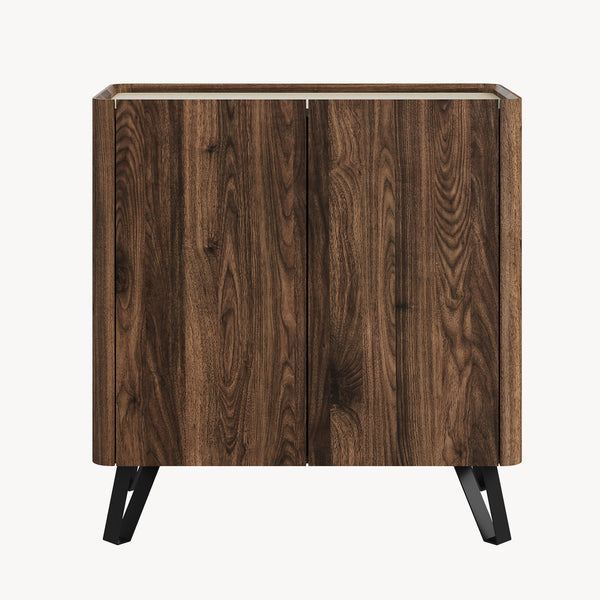 Commode Trorlon 83x80x40 cm aspect noyer/travertin [en.casa]