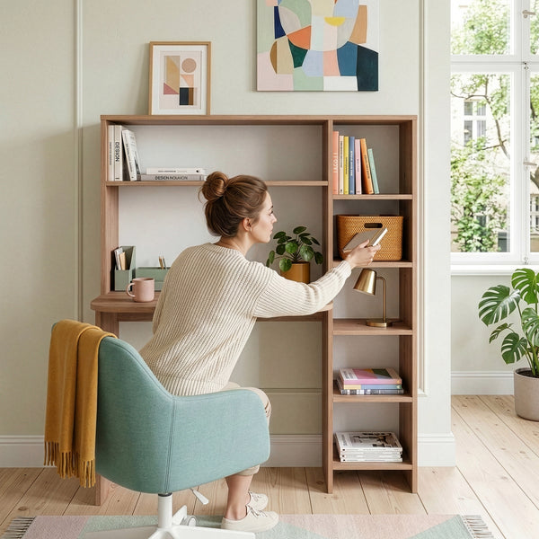 Bureau Onega met opbergrek 143x114x40 cm houtkleurig [en.casa]