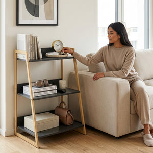 Étagère Kuomi 84x53x47 cm Beige/Gris foncé [en.casa]