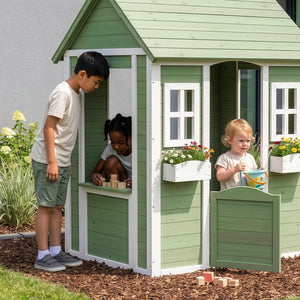 Maison de jeu pour enfants Kuoldsvin Bois de sapin 144x102x90 cm Vert/Blanc [en.casa]