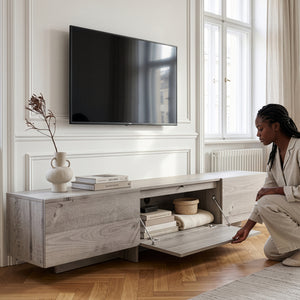 Meuble TV Kapipimso avec 3 volets 194x31x37 cm aspect chêne, gris [en.casa]