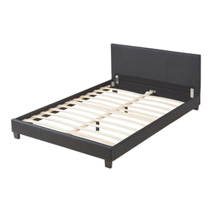 Lit double capitonné (140 x 200cm) cuir synthétique avec sommier à lattes noir Corium