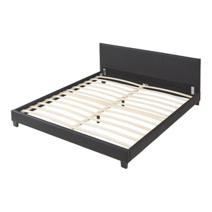 Lit Double Rembourré Albacete Sommier à Lattes Similicuir 180 x 200 cm Noir Corium
