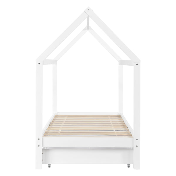 Kinderbed grenen met 2 lades huisbed 206x98x150 cm wit