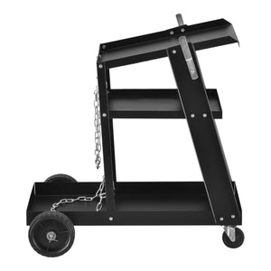 Chariot de Soudage avec 3 Plateaux et Rangement de Bouteille de Gaz Acier Noir [pro.tec]