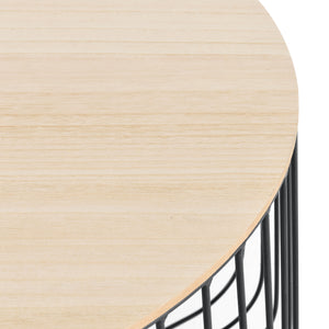 Lot de 2 Tables Basses Design Tables de Salon de Tailles Différentes Paniers à Plateaux Amovibles Métal MDF Noir Chêne Clair [en.casa]