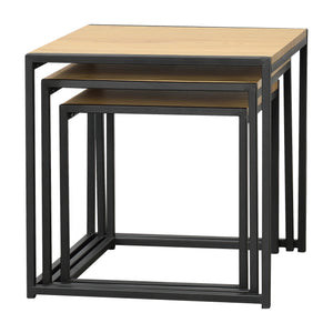 Lot de 3 Tables Basses Gigognes Stylées pour Salon Set de Meubles de Forme Cube de Tailles Différentes Acier MDF Noir Chêne [en.casa]