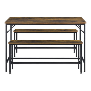 Eetkamerset Pajala ettafel met banken zwart en houtkleurig