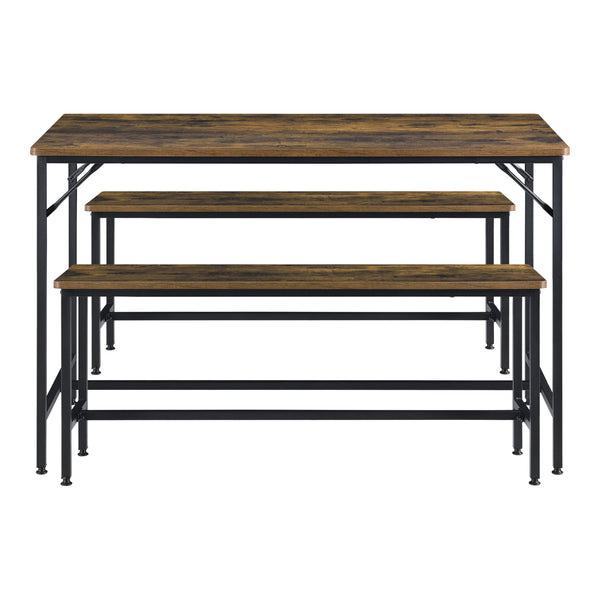 Eetkamerset Pajala ettafel met banken zwart en houtkleurig