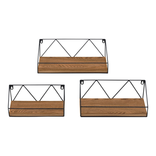 Wandrek Kolding set van 3 zwart en houtkleurig
