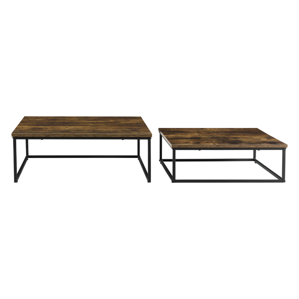 Lot de 2 tables basses gigognes Haninge carrées Effet bois foncé [en.casa]
