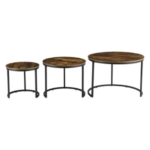 Lot de 3 tables basses gigognes Arvidsjaur Effet bois foncé Rondes [en.casa]