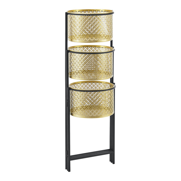 Support de plante (à 3 cache-pots) Doel pliable noir laiton [en.casa]