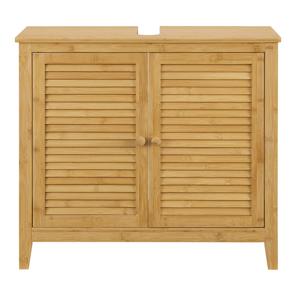Meuble sous lavabo Värmdö avec 2 portes en bambou 60 x 67 x 30 cm [en.casa]
