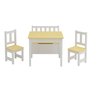 [en.casa] Kindertafel Lousame met 2 stoelen en 1 bank hout en wit