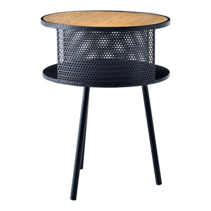 Table d'appoint Bjørnsund avec espace de stockage intérieur noir effet bois [en.casa]