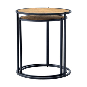 [en.casa] Bijzettafel Moriusaq set van 2 rond zwart en houtkleurig