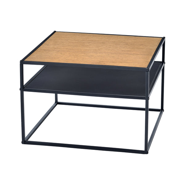 Table basse carrée Quinisut avec espace de stockage noir effet bois [en.casa]