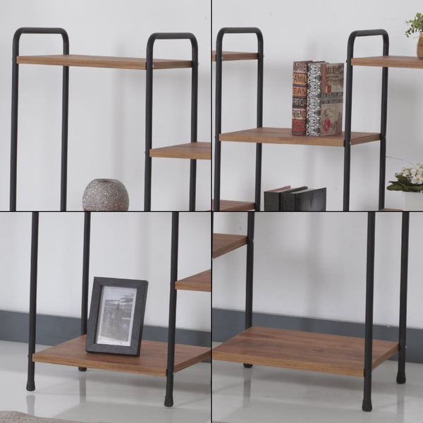 [en.casa] Staand rek Birkerød 100x110x30cm zwart en walnootkleurig