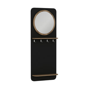 Portemanteau Helsinge avec miroir et espace de stockage 150 x 60 x 15 cm noir mat / effet bois [en.casa]