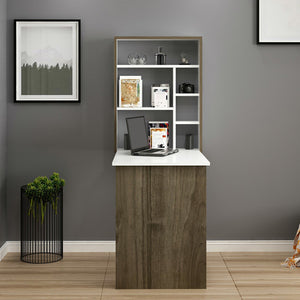 Bureau mural Greve rabattable avec étagère intégrée 82 x 62 x 16 cm blanc / effet noyer [en.casa]