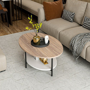 Table basse ovale Fredericia avec espace de rangement effet chêne / blanc [en.casa]