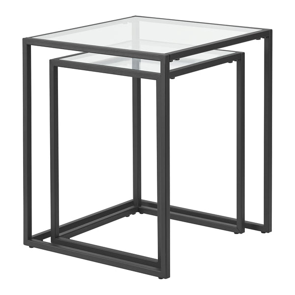 Lot de 2 tables d'appoint Holstebro gigognes en verre et métal transparent / noir [en.casa]