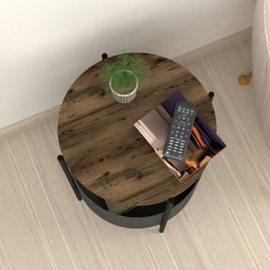 Table d'appoint ronde Hofors avec panier de rangement 60 x 43 cm effet chêne patiné / gris [en.casa]