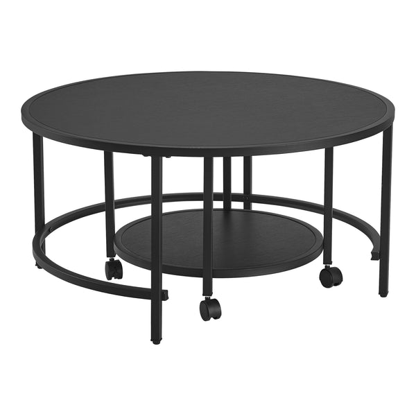 Lot de 2 tables basses Værøy rondes gigognes à roulettes et espace de rangement noir [en.casa]