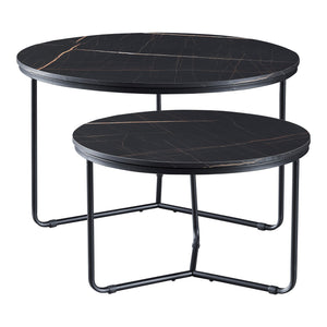 Set de 2 tables basses gigognes Poxdorf effet marbre noir [en.casa]