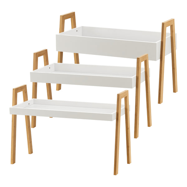 Lot de 3 étagères empilables Hitra bambou 85 x 65 x 30 cm naturel blanc [en.casa]