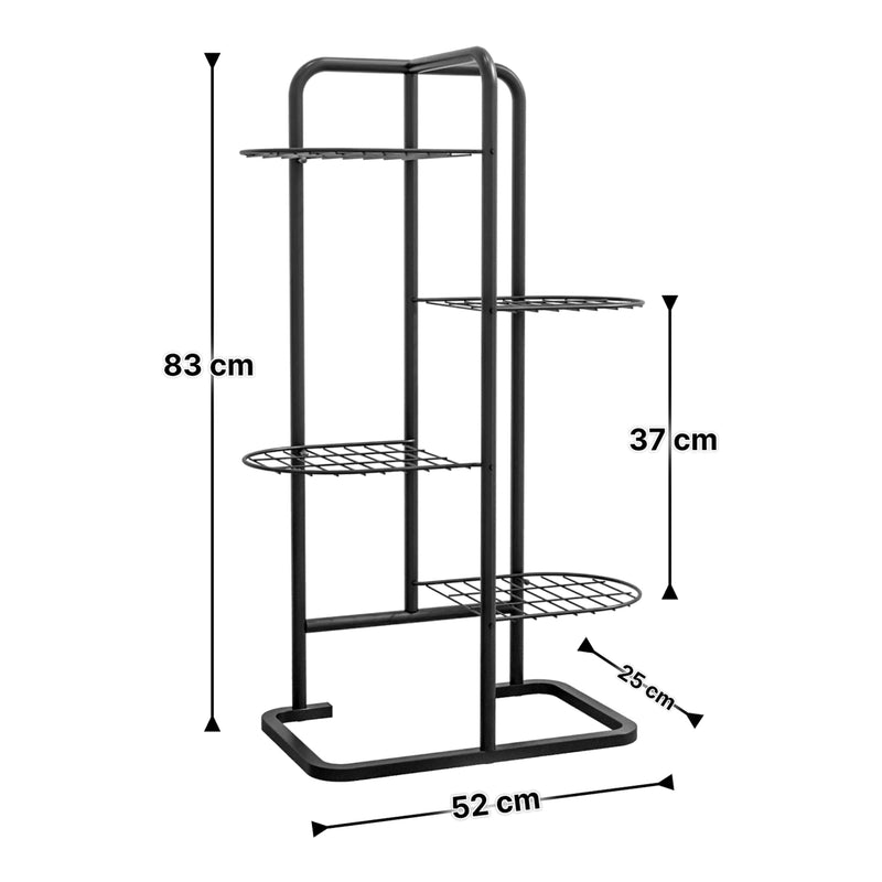 Croquis coté Support de plantes Pedersöre à 4 niveaux métal 83 x 52 x 25 cm noir [en.casa]