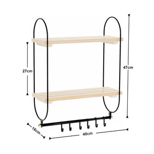 [en.casa] Wandrek Pielavesi met 2 planken 47x40x16 cm zwart en naturel