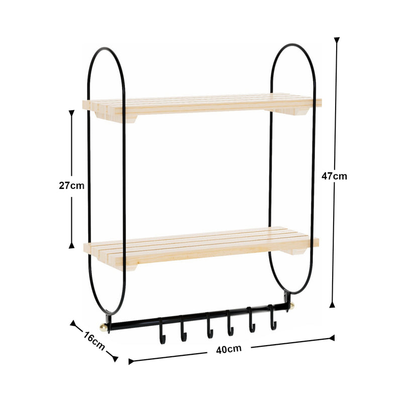Maatschets [en.casa] Wandrek Pielavesi met 2 planken 47x40x16 cm zwart en naturel