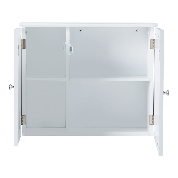 Armoire murale de salle de bain Karlsøy avec miroir MDF PVC effet rotin 50 x 60 x 15 cm blanc [en.casa]