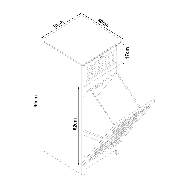 Croquis coté Meuble à linge Karlsøy MDF PVC effet rotin 90 x 38 x 40 cm blanc [en.casa]