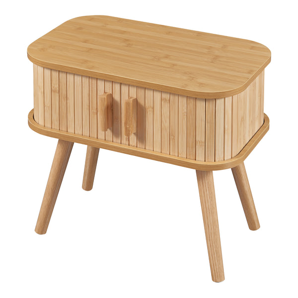 Table d'appoint Nordkapp avec portes coulissantes MDF bambou bois 48 x 30 x 45 cm naturel [en.casa]