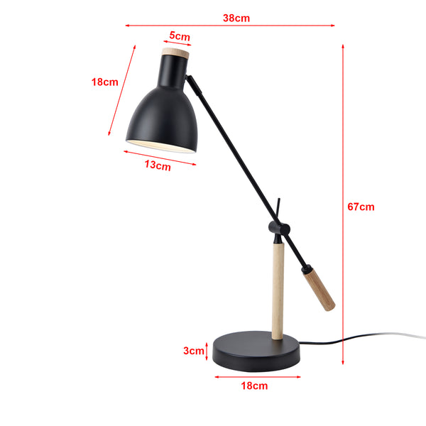 Lampe de table Watford E27 métal bois 67 x 38 x 18 cm noir naturel lux.pro